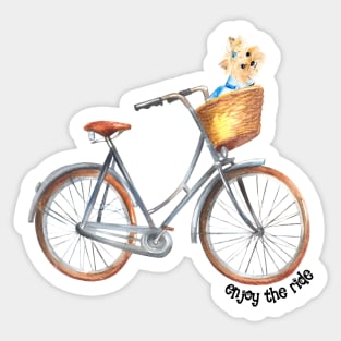 Cute Yorkshire Terrier Yorkie in Bicycle Basket Watercolor Sticker